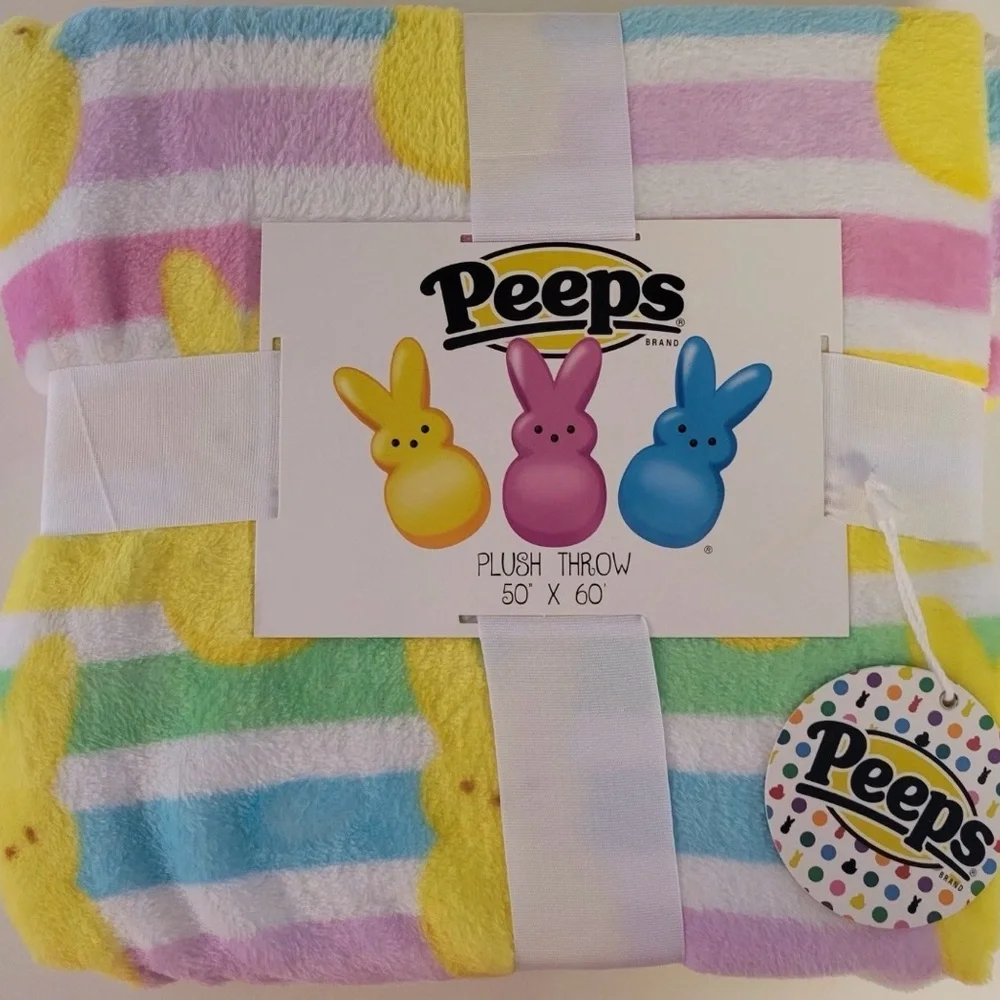 Peeps Plush Throw Blanket - Pastel Stripe & Bunny Print